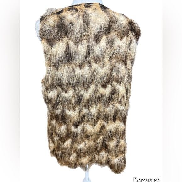 Travelers Collection by Chicos Vest Womens 2 (Large 12) Faux Fur Fringe Brown - Picture 3 of 5